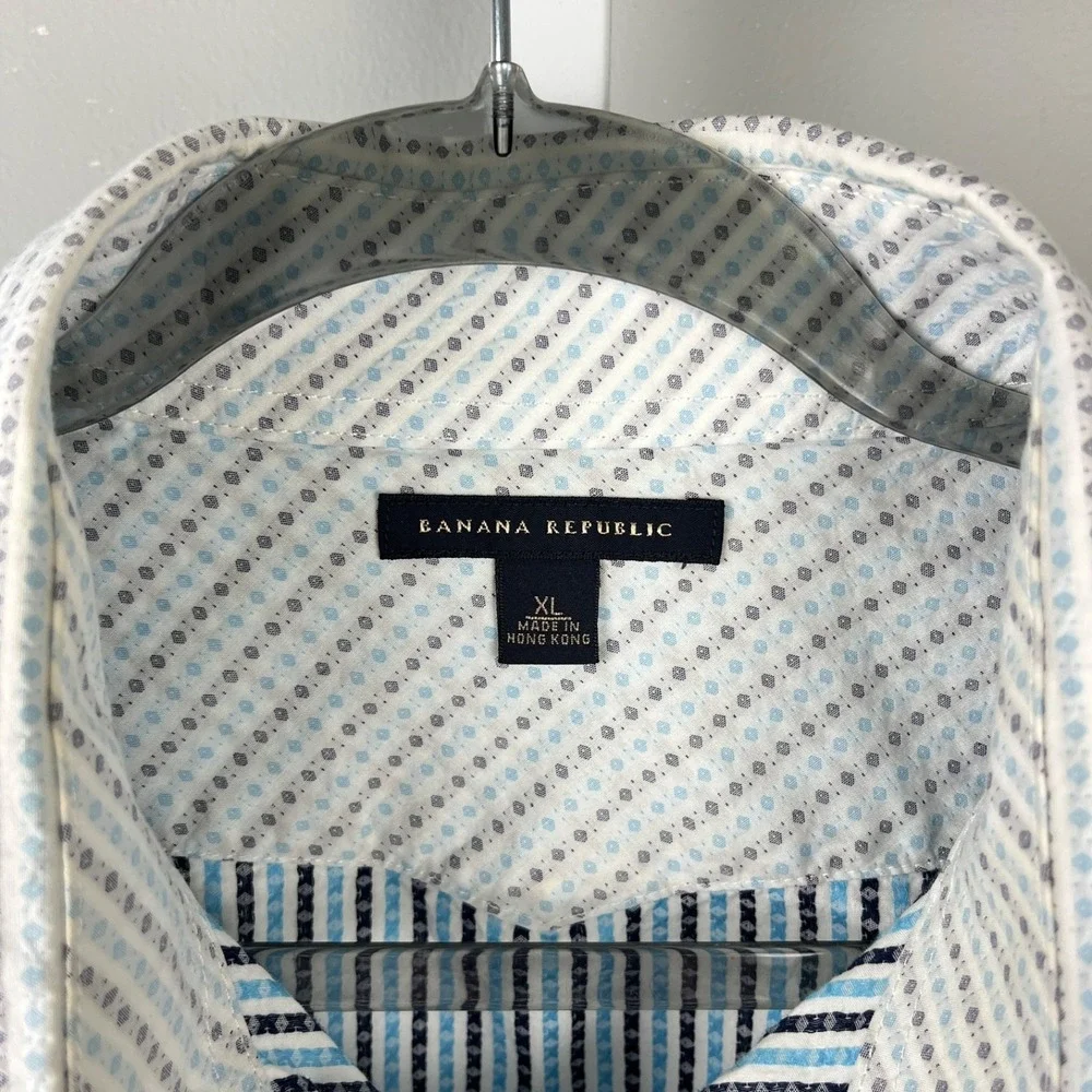 Vintage Banana Republic Pearl Snap Shirt Mens XL Blue White Long Sleeve Y2K